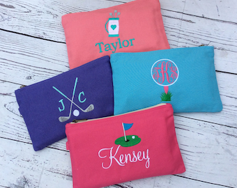 Personalized Golf Accessory Pouch/Embroidered/Accessory Bag/Cosmetic Bag/Make up Bag/ Ladies/Girls/ Golf Gift/Team Gift