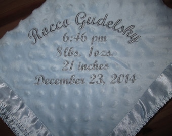 Personalized Baby Blanket | Custom | Embroidered | Boy | Girl | Minky & Satin | New Baby | Baptism | Christening