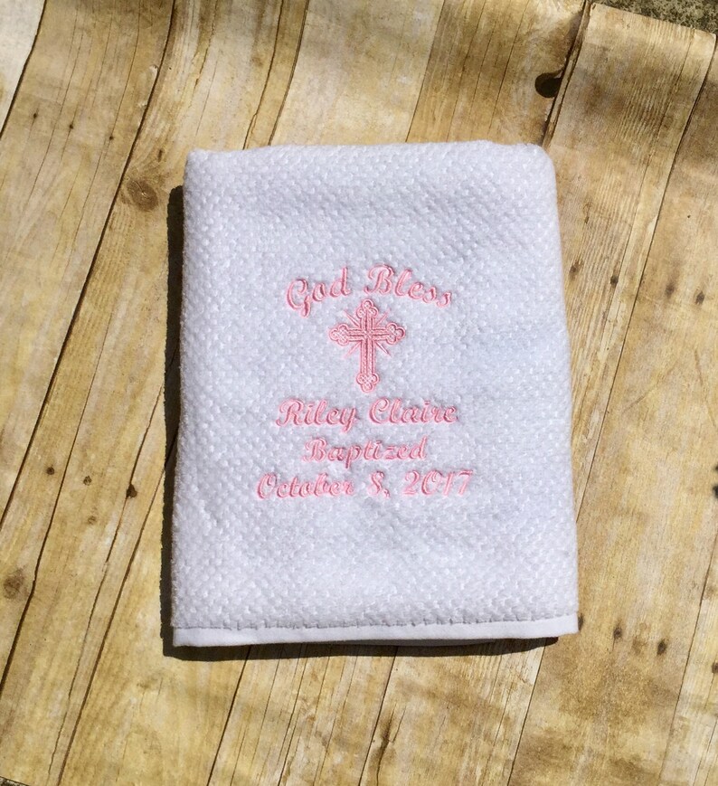 Personalized Baptism / Christening Baby Towel Gift/Embroidered/Custom/New Baby, Baptism, Christening, Dedication. image 2