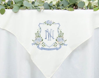 Custom Wedding Crest | Monogram | Watercolor Crest Sweetheart Table | Dessert Tablecloth | Banner| Pillow | Personalized Wedding