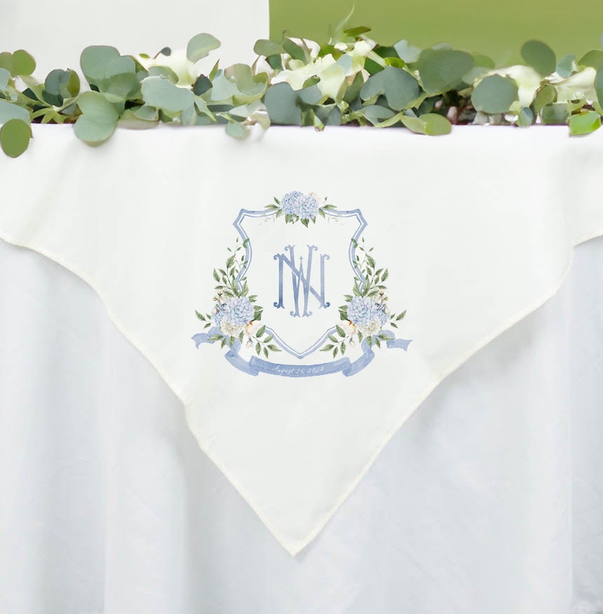 Custom Wedding Crest | Monogram | Watercolor Crest Sweetheart Table | Dessert Tablecloth | Banner| Pillow | Personalized Wedding