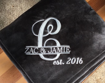 Personalized Embroidered Plush Throw Blanket /Wedding/Anniversary / Perfect for Graduation, Teens and Kids.