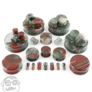 African Blood Stone Plugs - Sizes / Gauges (8G up to  1 & 1/2" Inch)