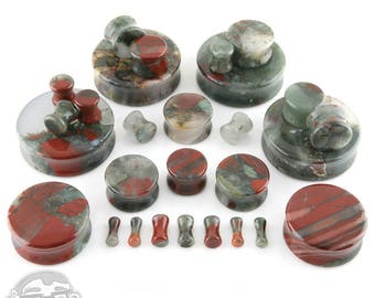 African Blood Stone Plugs - Sizes / Gauges (8G up to  1 & 1/2" Inch)