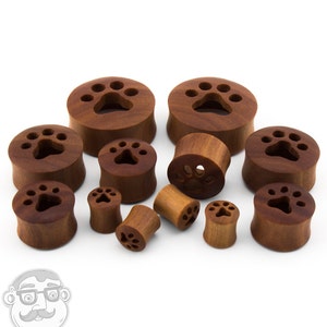 Paw Print Saba Holz Tunnels Größen / Gauges (00G - 1 & 1/4&quot; Zoll) Paar - neu!