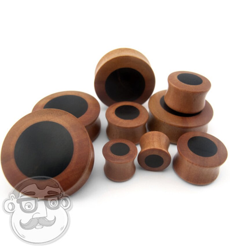 00G - 32mm Saba Wood Plugs With Sono Wood Inlay