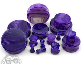 Purple Line Agate Stone Plugs