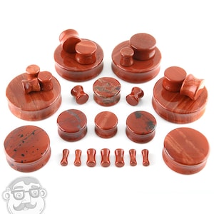 Red Jasper Stone Plugs - Sizes / Gauges (8G up to  1 & 1/2&quot; Inch)