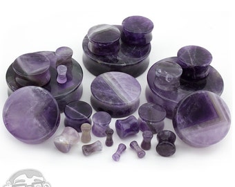 Purple Amethyst Stone Plugs (8G - 2 Inch) - Sold in Pairs - New!