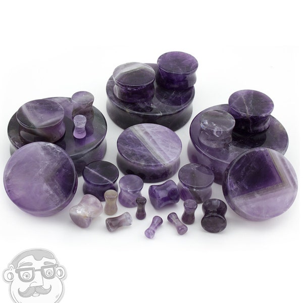 Purple Amethyst Stone Plugs (8G - 2 Inch) - Sold in Pairs - New!