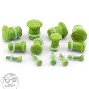 Green Howlite Stone Plugs - Single Flare (8G - 1/2") Sold In Pairs - New!