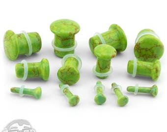 Green Howlite Stone Plugs - Single Flare (8G - 1/2") Sold In Pairs - New!