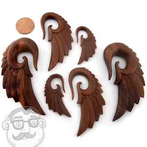 Saba Wood Angel Wing Spiral Plugs Sizes / Gauges (8G - 1/2&quot;) - New!