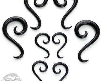Black Horn Tail Spirals - Sizes / Gauges (8G, 6G, 4G, 2G, 0G, 00G)