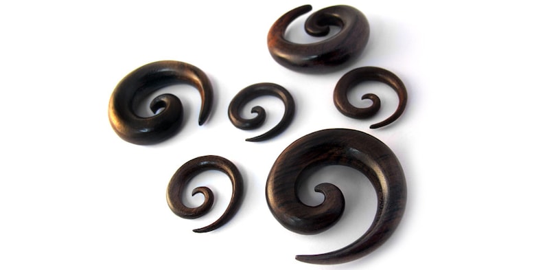 New! 8G - 34 Sono Wood Spirals Plugs Sizes Gauges