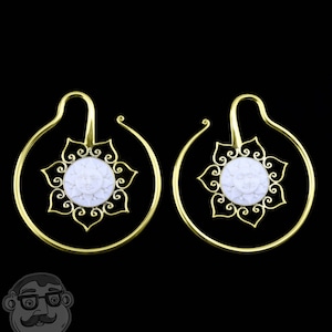 10G Carved Sun & Moon Brass Earrings 1 Pair - Earrings For Stretched Ears