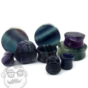 Rainbow Fluorite Stone Plugs - Double Flare (2G - 32mm) Sold In Pairs - New!