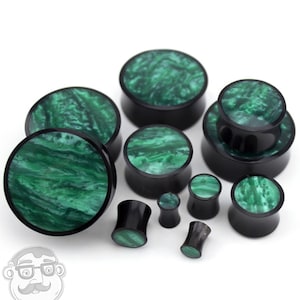 Horn Plugs With Green Resin Inlay - Sizes / Gauges (4G up to 1 & 1/4"Inch) - Sold in Pairs