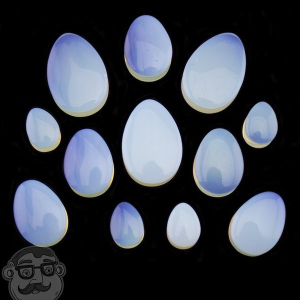 Opalite Glass Teardrop Plugs - Double Flare (2G - 1 & 1/2" Inch) Verkocht in paren - Nieuw!