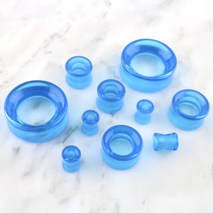 Blue Glass Tunnel Plugs - Sizes / Gauges (0G - 1 & 1/4" Inch)