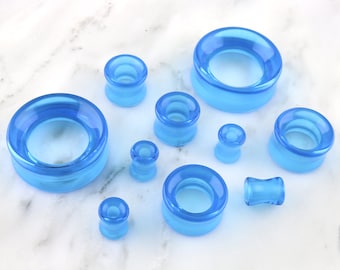 Blue Glass Tunnel Plugs - Sizes / Gauges (0G - 1 & 1/4" Inch)