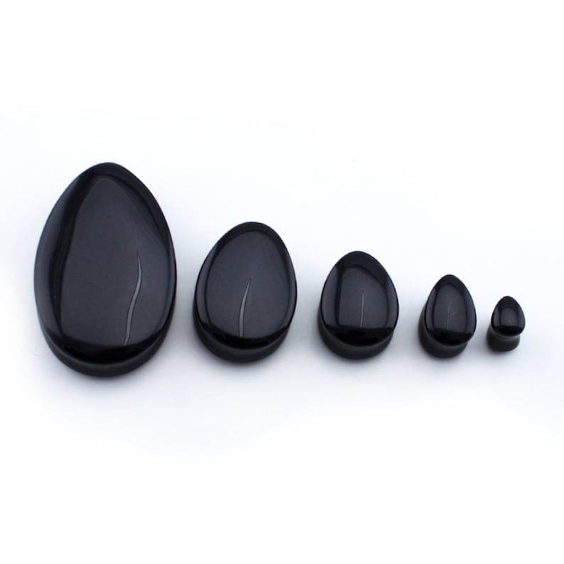 New! Black Obsidian Stone Teardrop Plugs Sold In Pairs 2G - 1 /& 12 Inch Double Flare