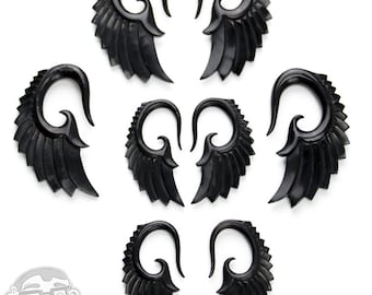 Black Horn Angel Wing Hangers Spirals - Sizes / Gauges (8G, 6G, 4G, 2G)