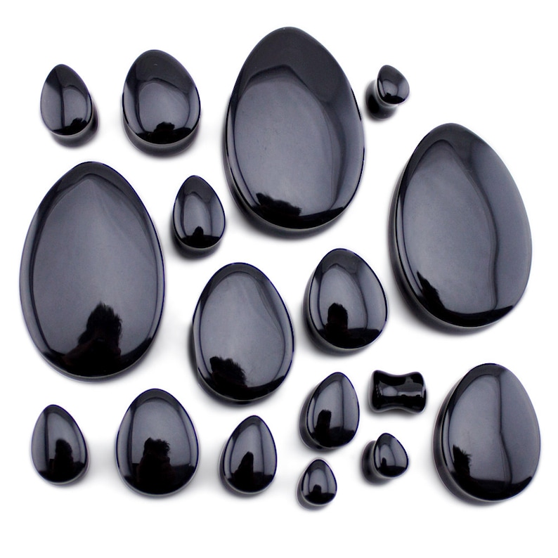 New! Black Obsidian Stone Teardrop Plugs Sold In Pairs 2G - 1 /& 12 Inch Double Flare