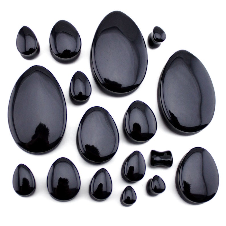 New! Black Obsidian Stone Teardrop Plugs Sold In Pairs 2G - 1 /& 12 Inch Double Flare