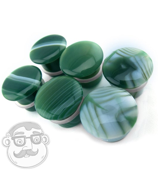 - Single Flare NEW! Green Line Agate Stone Plugs Sizes / Gauges 8G - 5/8" 