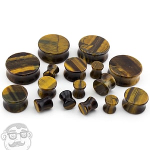 Tiger Eye Stone Plugs - Double Flare (8G - 1 Inch) Sold In Pairs - New!