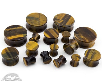 Tiger Eye Stone Plugs - Double Flare (8G - 1 Inch) Sold In Pairs - New!