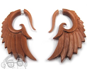 Holz-Engel Flügel der Monitor "gefälschte" Talon Spirale Tribal Ohrringe (19G - 0,9 mm) - neu!