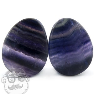 Rainbow Fluorite Teardrop Stone Plugs - Double Flare (1/2" - 32mm) Sold In Pairs - New!