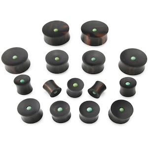 Tapones de madera areng con incrustaciones de turquesa verde