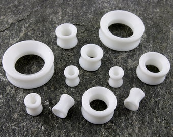White Glass Tunnel Plugs - Sizes / Gauges (0G - 1 & 1/4" Inch)
