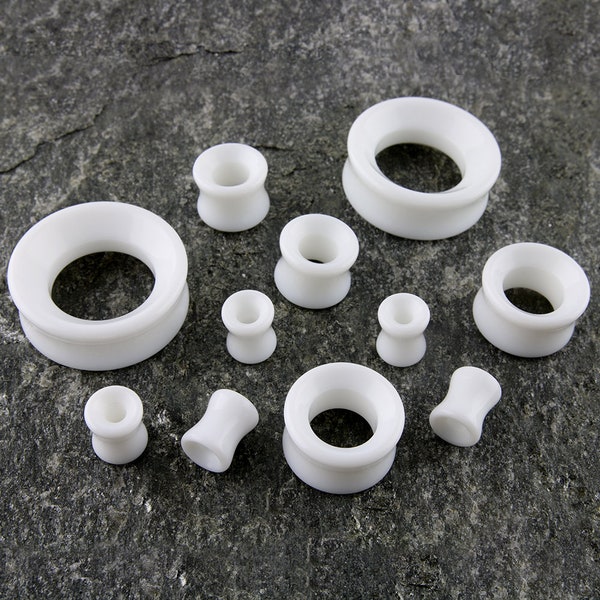 White Glass Tunnel Plugs - Sizes / Gauges (0G - 1 & 1/4" Inch)
