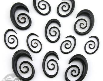 Elliptic Black Horn Spirals - Sizes / Gauges (8G, 6G, 4G, 2G)