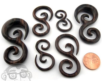 Areng Wood Vine Spirals Sizes / Gauges (8 gauge - 00 gauge) - New!