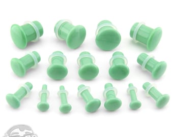 Mint Grün einzigen Fackel Glas Stecker - Größen / Messgeräte (8G - 1/2" Zoll)