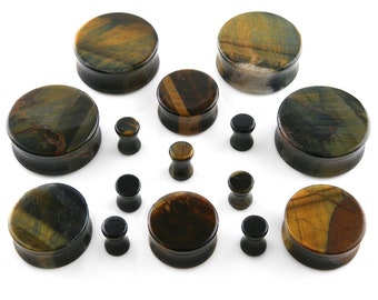Blue Tiger Eye Stone Plugs Sizes / Gauges  - (8G  up to 1 & 1/8" Inch)