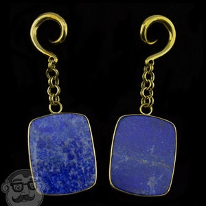 Lapis Lazuli Stone Square Brass Hangers / Ear Weights