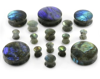 Grade A Labradorite Stone Plugs (0G - 1 & 1/4" Inch) - Sold in Pairs - New!