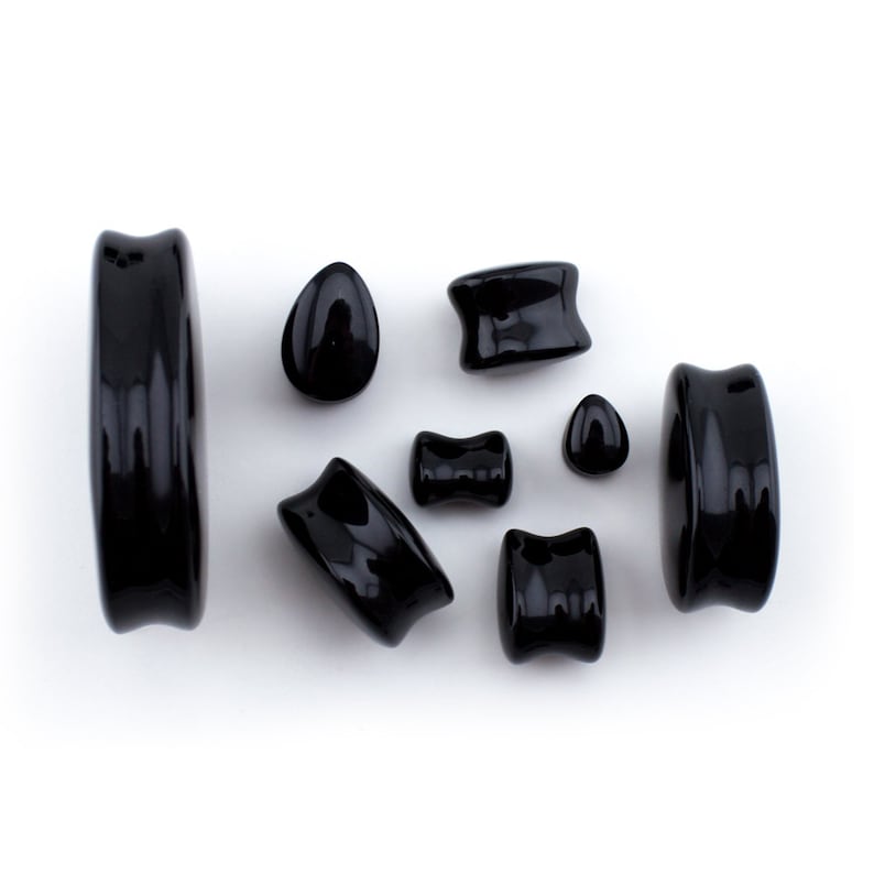 New! Black Obsidian Stone Teardrop Plugs Sold In Pairs 2G - 1 /& 12 Inch Double Flare