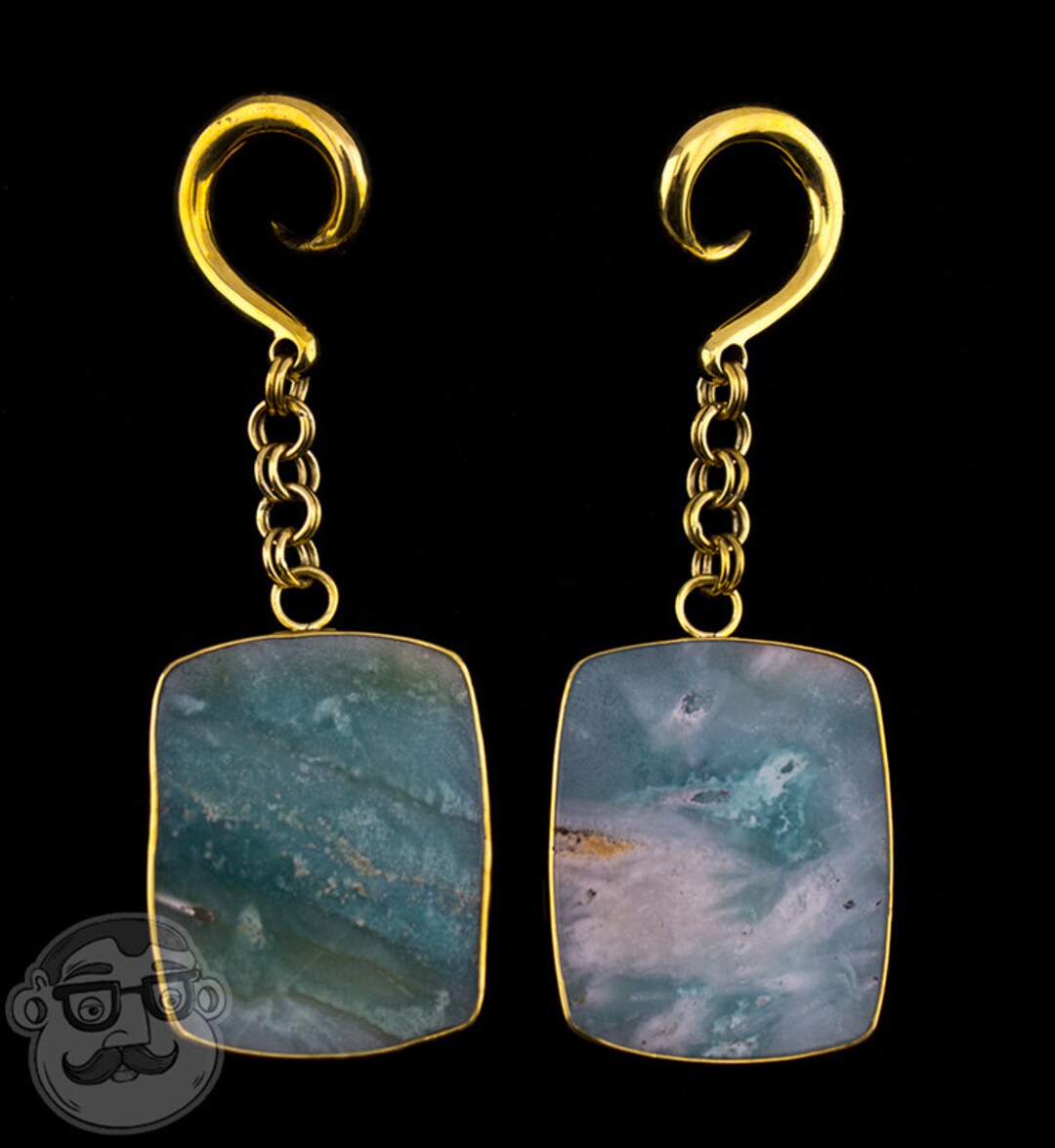Amazonite Stone Square Brass Hangers Ear Weights Etsy
