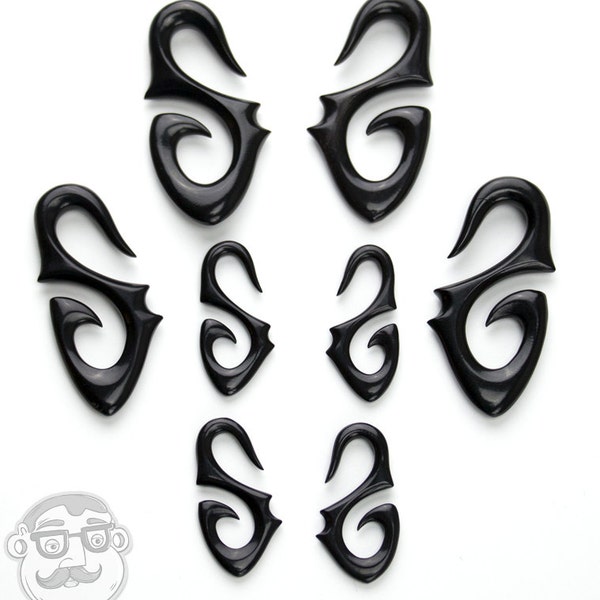 Black Horn Tribal Leaf Hangers Spirals - Sizes / Gauges (8G, 6G, 4G, 2G)