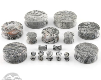 Wave Jasper Stone Plugs - Double Flare (6G - 32mm) Sold In Pairs - New!