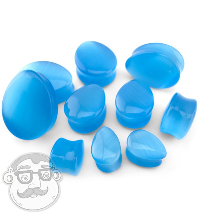 Aqua Cat's Eye Glass Teardrop Plugs Sizes / Gauges 0G Etsy