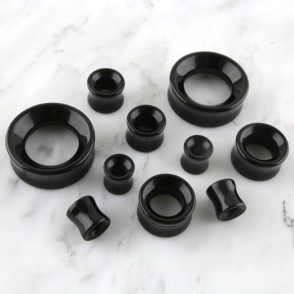 Black Glass Tunnel Plugs - Sizes / Gauges (0G - 1 & 1/4" Inch)