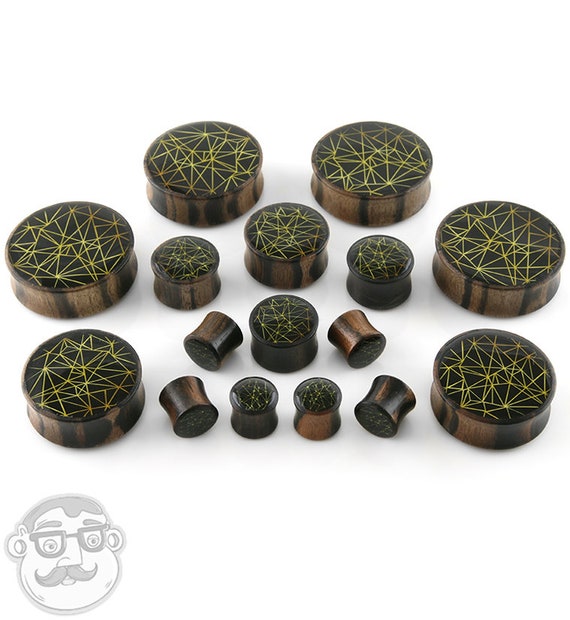 Areng Wood Plugs With Geometric Inlay Sizes / Gauges 1/2 up to 1